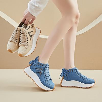 Women Sneakers High Top Denim Canvas Shoes Female Girls Students Canvas Shoes for Women Lace Up Platform Sneakers