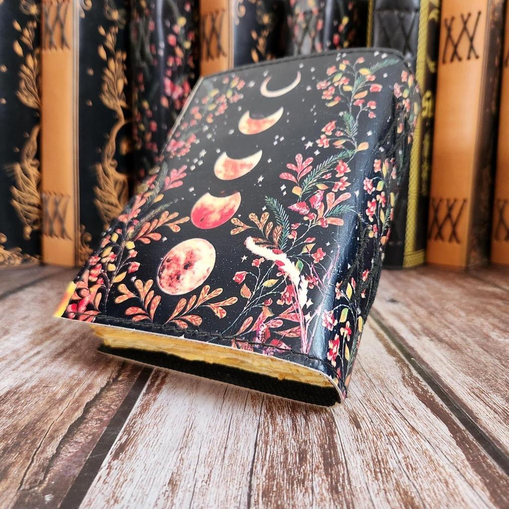 Vintage Flower Moon Eclipse Leather Dairy Notebook Sketchbook Leather Journal 200 Deckle Edge Pages