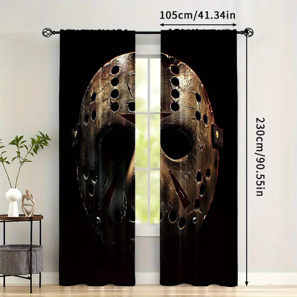 Halloween decorations, horror movie masks, dark pattern printed curtains, pole bag curtains, home decorations, room decorations