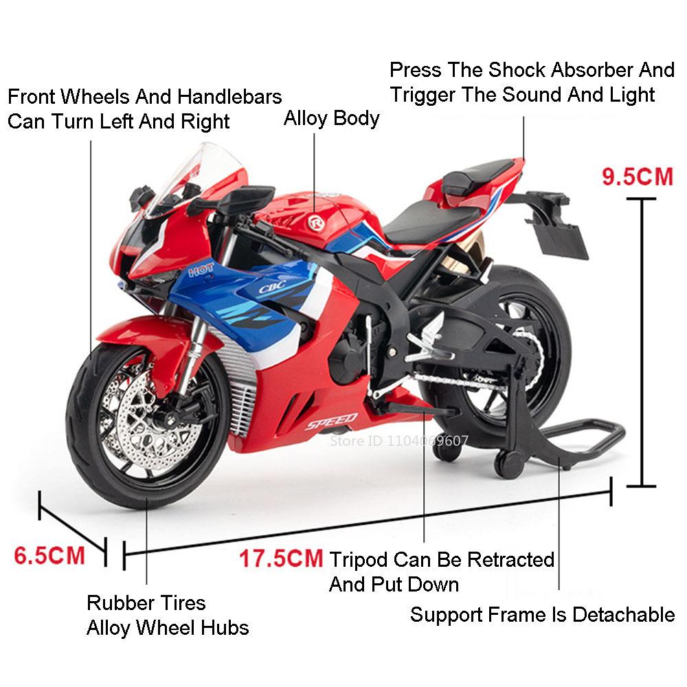 1:12 Honda CB400F CBR1000 Motorcycle Model Toy Car Metal Body Rubber Tires Shock Absorption Motor Models Birthday Presents