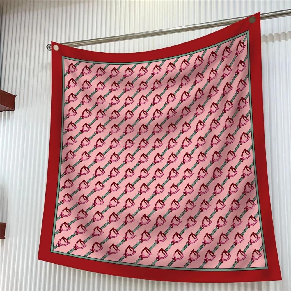 Silk Scarf Women Floral Printed Square Scarves Head Echarpes Silk Foulards Femme Wraps Beach Shawls Bandana Lady Hijabs 90CM