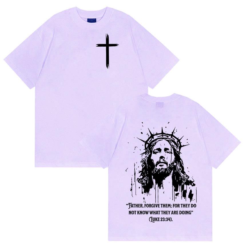 Christian Religious Jesus Forgive Them Father Bible Print T Shirts Men Women Casual Hot Sale T Shirt Retro Oversized Cotton Tees
