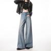 Women's Light Blue High-Waisted Wide-Leg Jeans - 2024 Spring/Autumn, Loose Casual Slimming Fit
