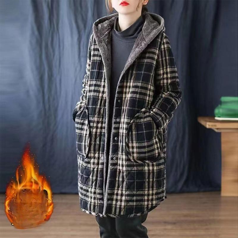 Winter Thickened Cotton Coat for Middle Aged Women Hooded Loose Warm Jacket Plus Size Winter Clothing