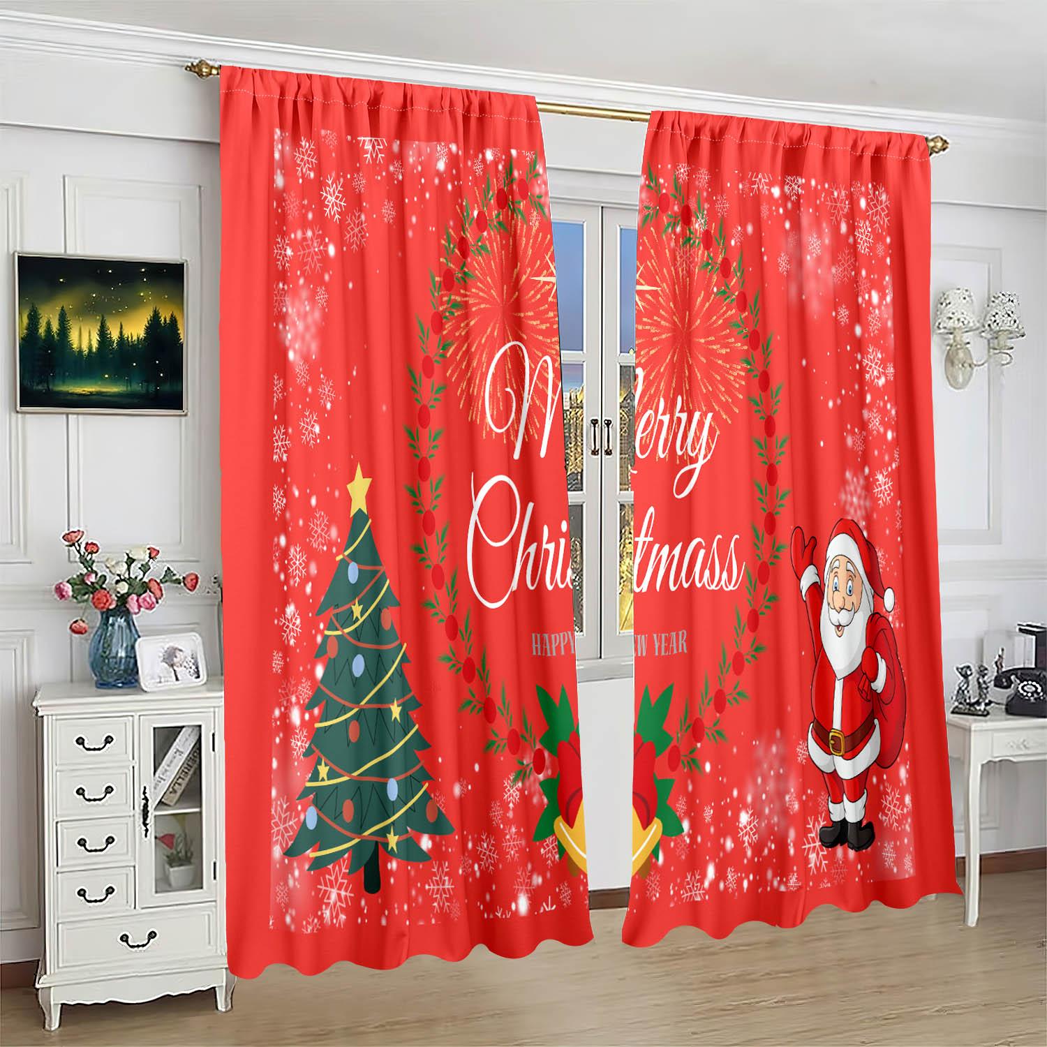 

2 pcs-Christmas decorated Christmas tree print curtains - polyester material - suitable for bedroom, living room, study 30inchx65inchx2Pcs