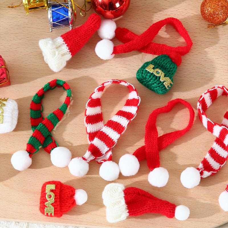 1pcs Mini Christmas Knit Hat Scarf DIY Wine Bottle Cover Decor Mini Woolen Hat Wine Bottle Decorative Hat DIY Handmade