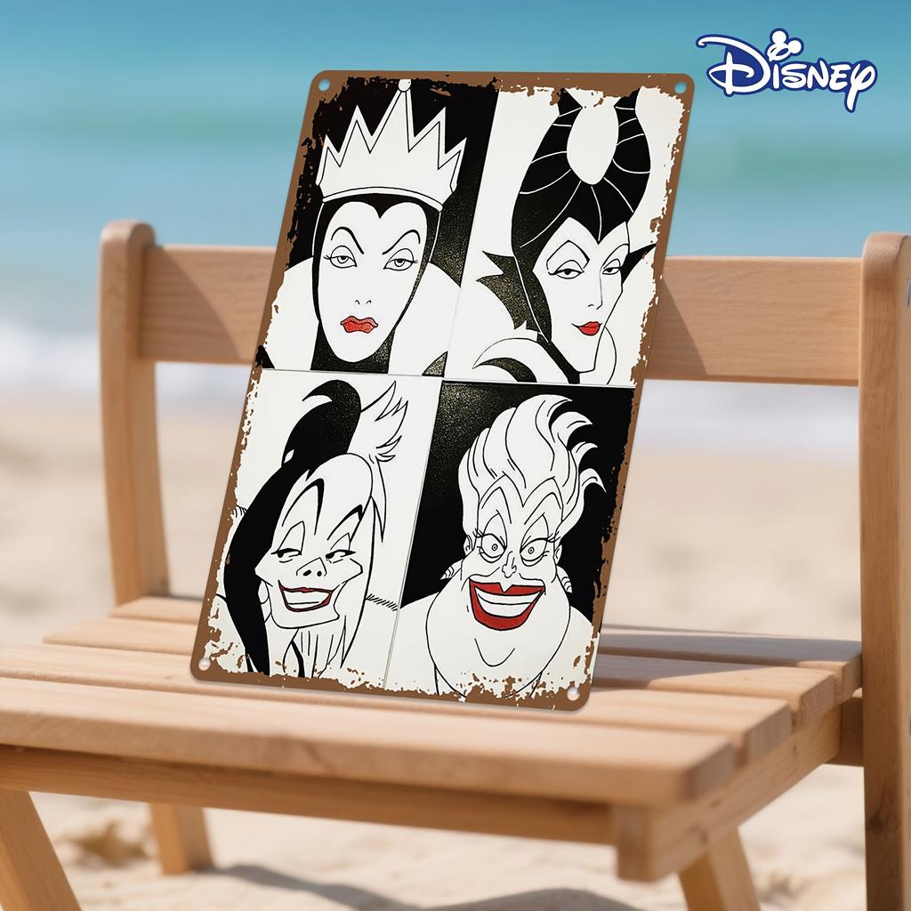 1pc Vintage Disney Villains Metal Tin Sign - 8x12 Inch, Rustic Wall Art Decor for Fans, Featuring Maleficent, Jafar, Ursula & Cr