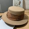 Fransk Hepburn-stil ny platt topp cylinderhatt dam höst och vinter Brittisk mångsidig platt kant jazzhatt retro ullfilt hatt trend