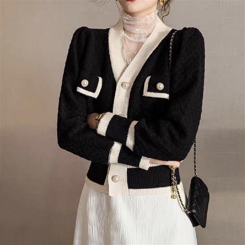 

WTEMPO Длинные рукава трикотажные пальто пуговицы трикотажные кардиганы с V-образным вырезом женские осенне-зимние однотонные повседневные свитера One Size чёрный