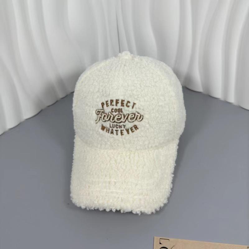 Cozy Plush Embroidered Letter Baseball Cap for Women - Warm, Versatile Winter Hat In Black