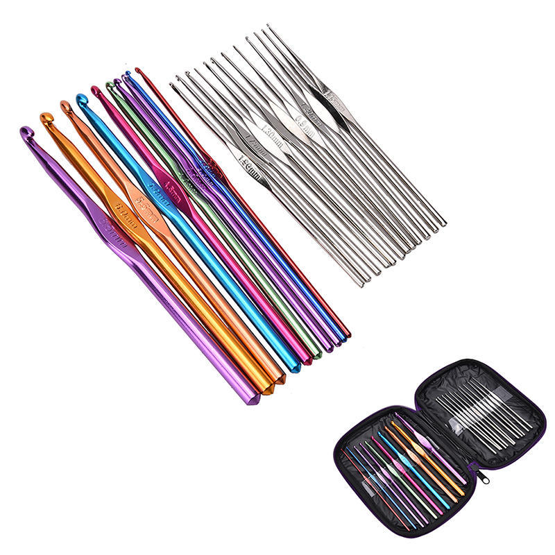 22Pcs Multicolour Aluminum Crochet Hook Knitting Needle Set Weave Craft Yarn,