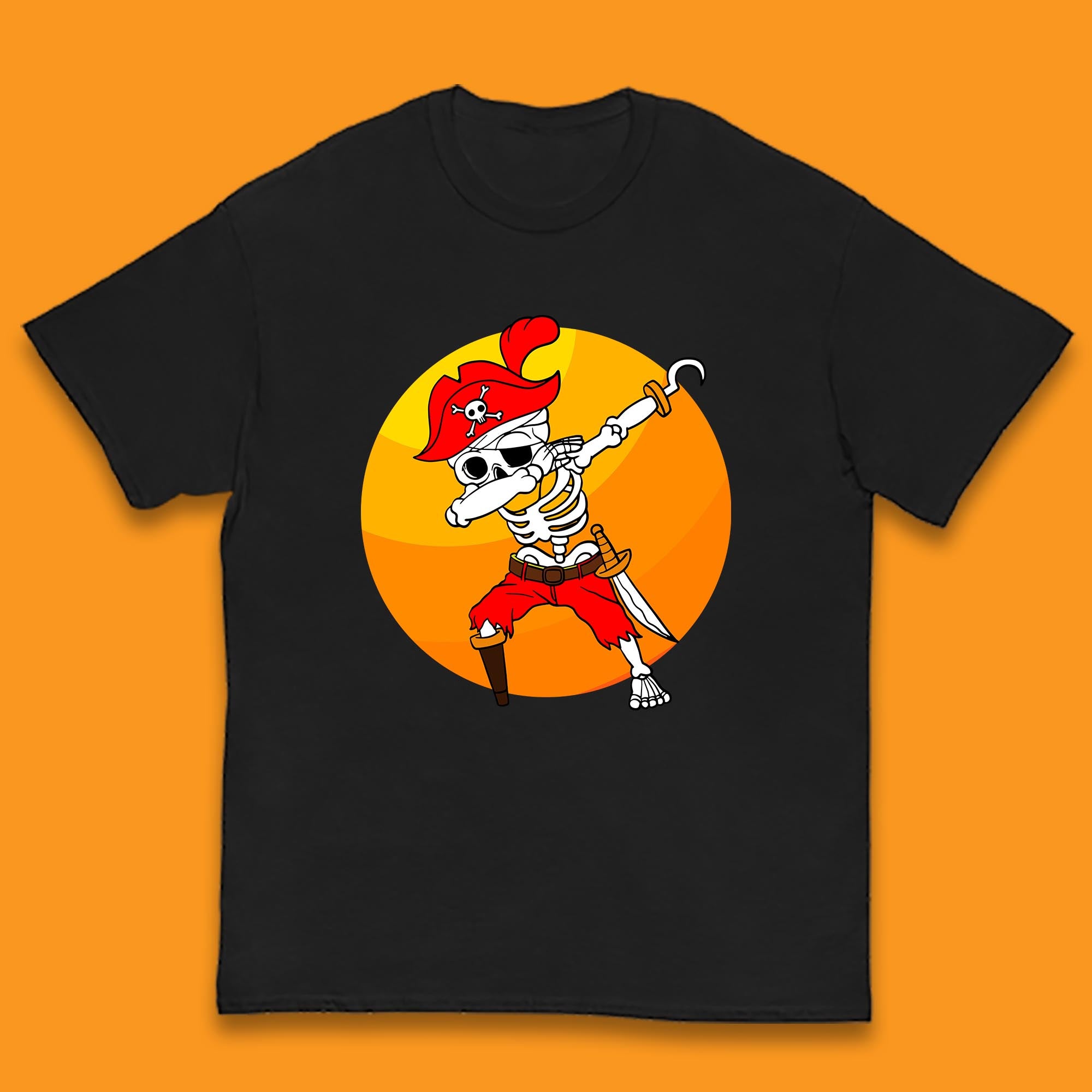Dabbing Pirate Skeleton Halloween Jolly Roger Funny Halloween Costume Kids T Shirt 120