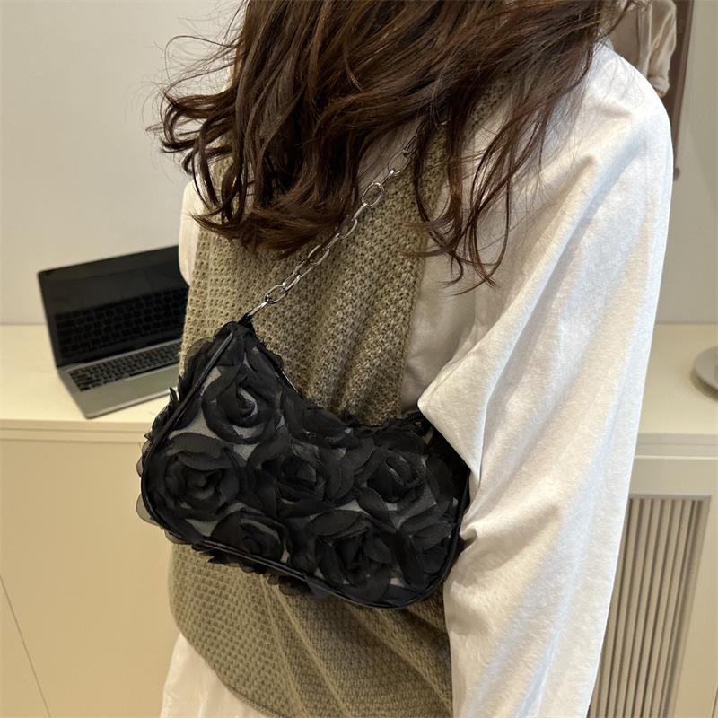 Ladies Romantic Floral One Shoulder Casual Daily Crescent Underarm Bag