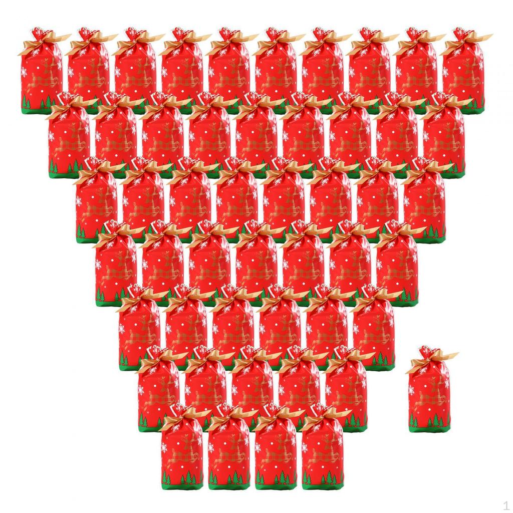 50 Pieces Gift Bags Candy Christmas Present for Gifts with Ribbon Xmas Holiday Cookie