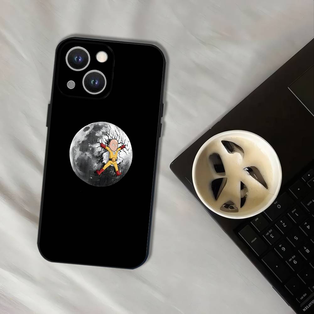 One P-Punch Man Saitama Phone Case For iPhone 16,15,14,13,12,11,Pro,XS,Max,XR,Plus,E,SE4,Mini Black Soft Cover