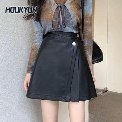 Saias de Couro de Verão Mulheres Moda Coreana Vintage OL PU Saia Curta Senhoras Casual Cintura Alta Plissada A-line Minissaia