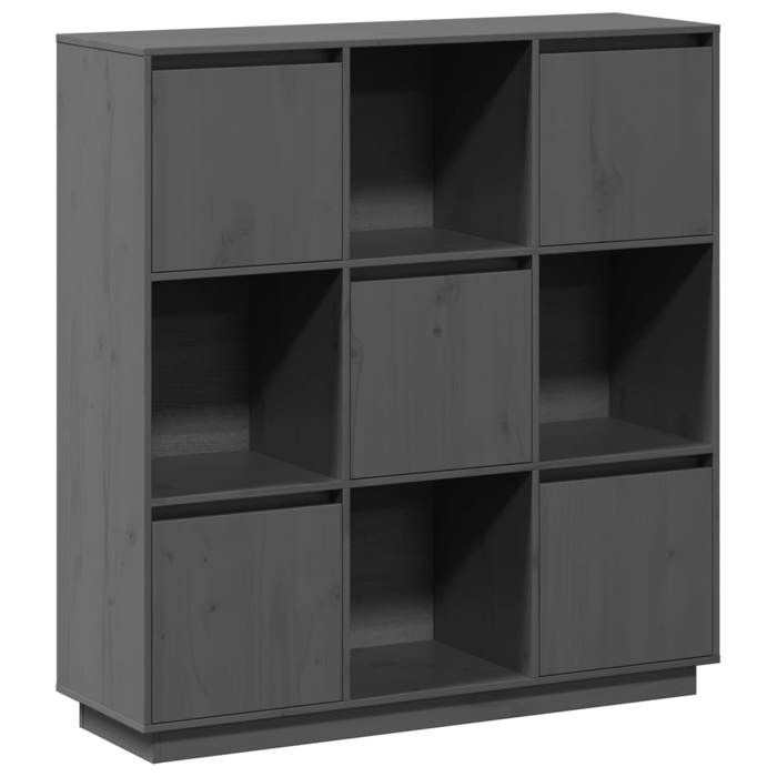 High Sideboard - VIDAXL - Solid Pine Wood - 5 Doors - Grey - 110.5x35x117 Cm