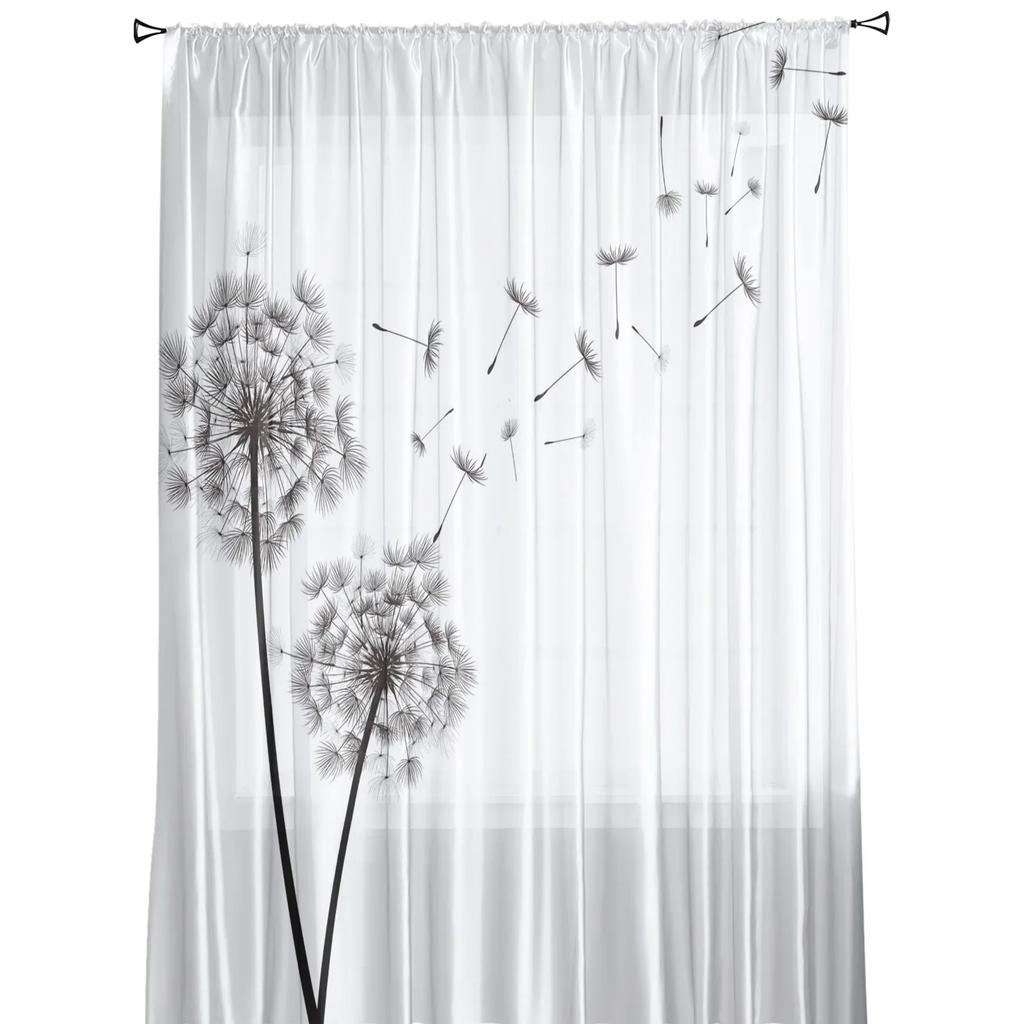 Black And White Dandelion Plant Tulle Sheer Curtains for Living Room Decoration Window Curtain for Bedroom Voile Organza Drapes
