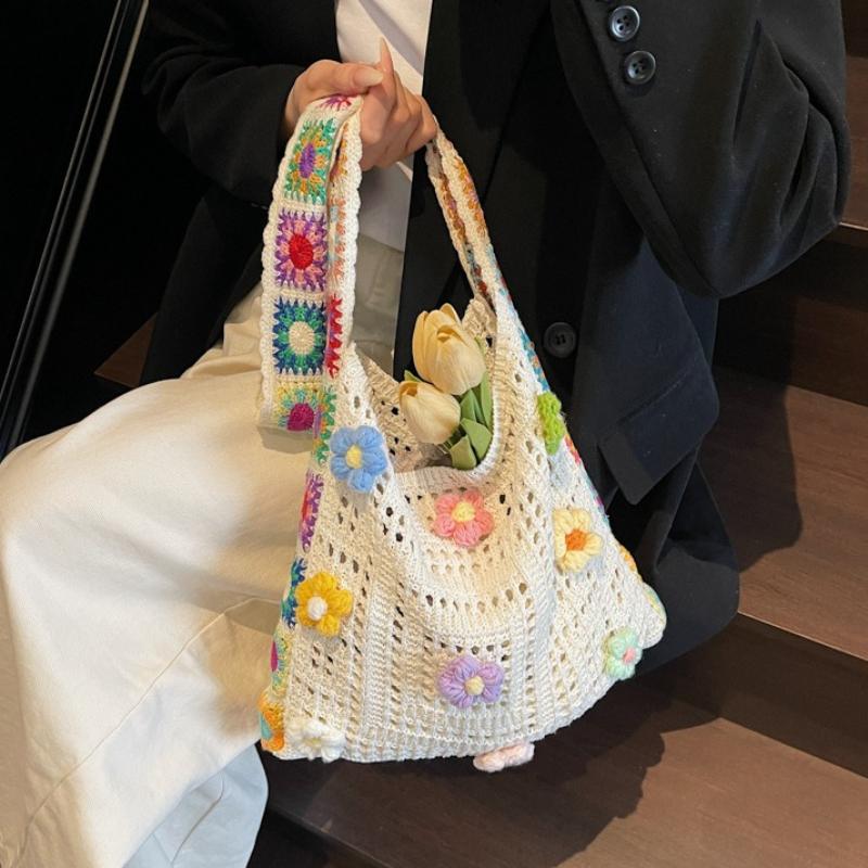 Women's Beach Crossbody Bag Flowers Fashion Handbags Large Capacity Beach Casual Shoulder Bag Girls Tote Shopper Bag
