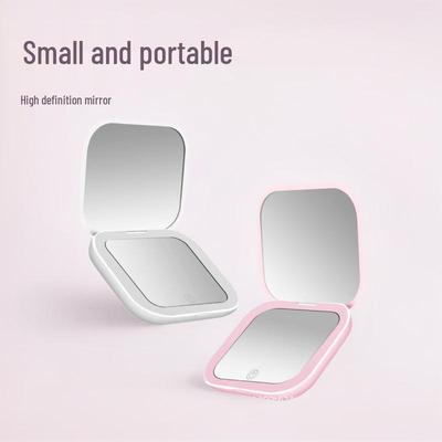 Portable LED Travel Makeup Mirror with Light, Logo, and Folding Design for Touch-Ups