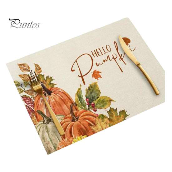Durable Table Mats for Daily Use Pumpkin Autumn Leaves Placemat, Thanksgiving Linen Washable Heat Resistant Rustic Decorations Place Mat Dining