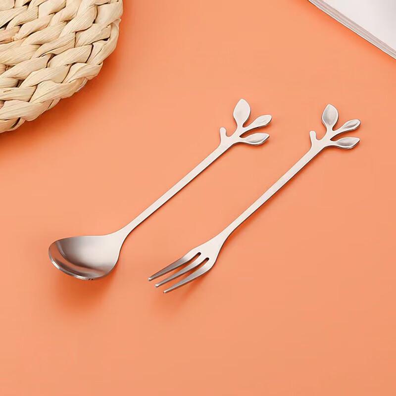 European Style Stainless Steel Branch Design Dessert Spoon & Fruit Fork Set