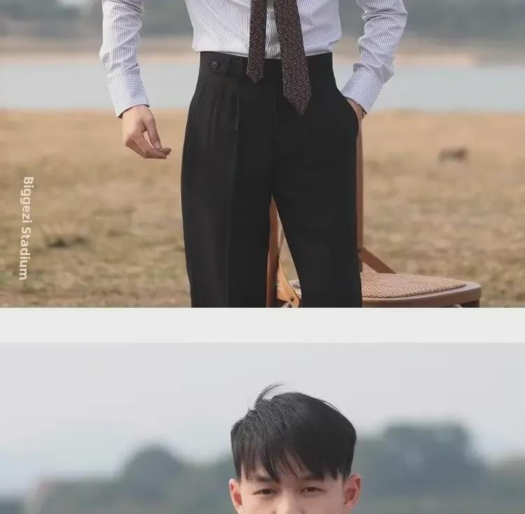 Italian Naples High-Waist Men's Straight-Leg Pants - Trendy, Comfortable, Breathable with Paris Buckle