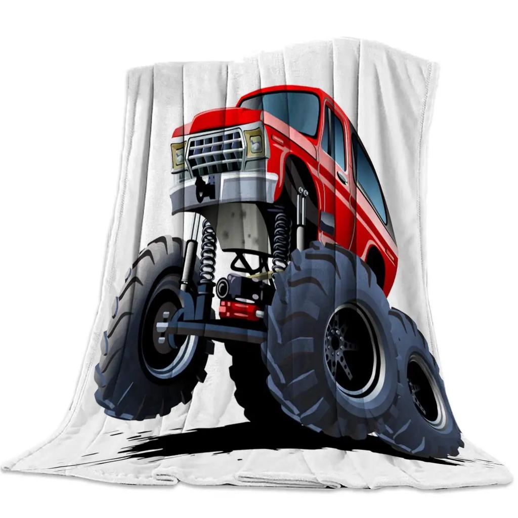 Red Cartoon Fire Truck Car Throw Blanket Fire Fighting Equipment Fire Extinguisher Flannel Blankets for Boys Girls Birthday Gift