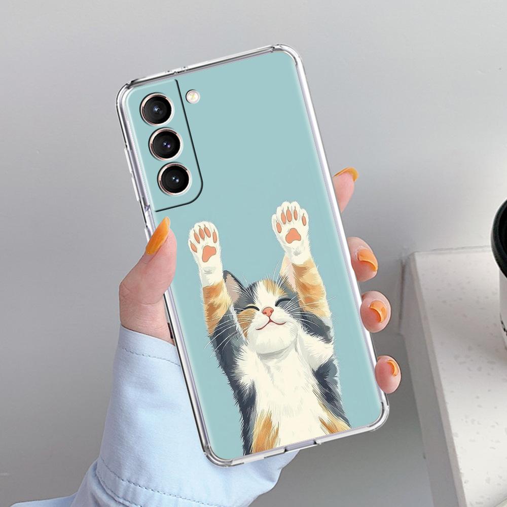 Phone Case For Samsung Galaxy S26 S25 S24 S23 S22 Ultra S20 S21 FE 5G Plus Soft Clear Cover Lovely Cat Playing Fun