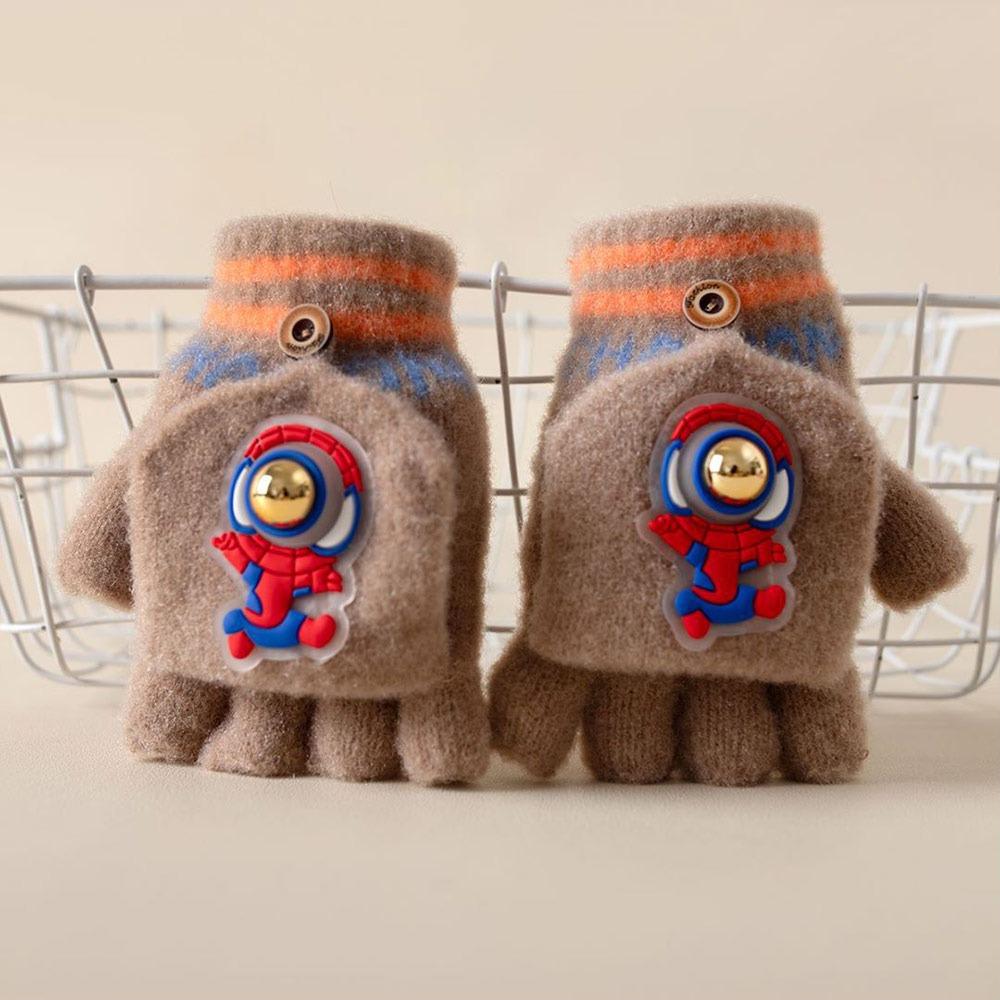 Cycling Winter Kids Gloves Half Finger Flap Gloves for 3-12 Years Boys Girls