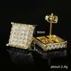 Hip Hop Style Copper Micro-Inlaid Zircon Square Stud Earrings Hiphop Trendy Cool Earrings