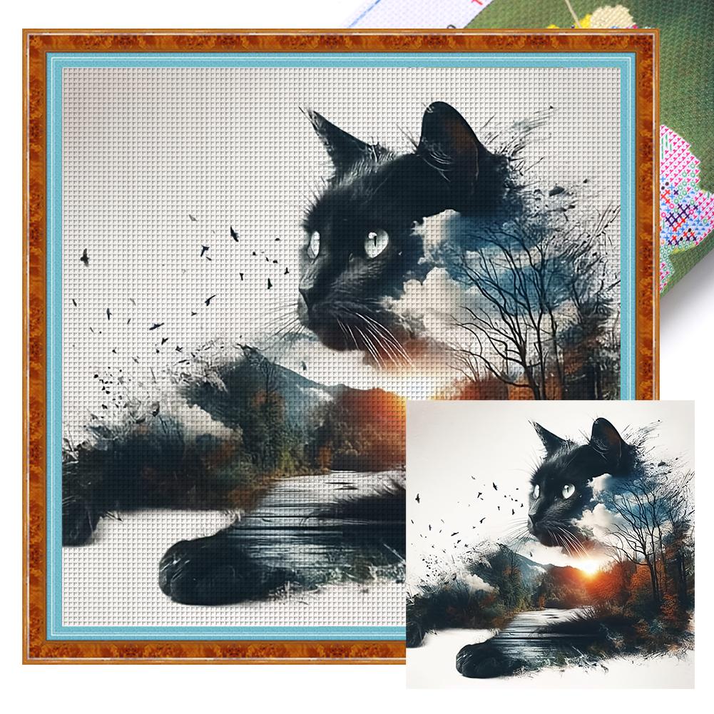Full Embroidery Eco-cotton Thread 11CT Printed Cat Cross Stitch Kit Art 40x40cm
