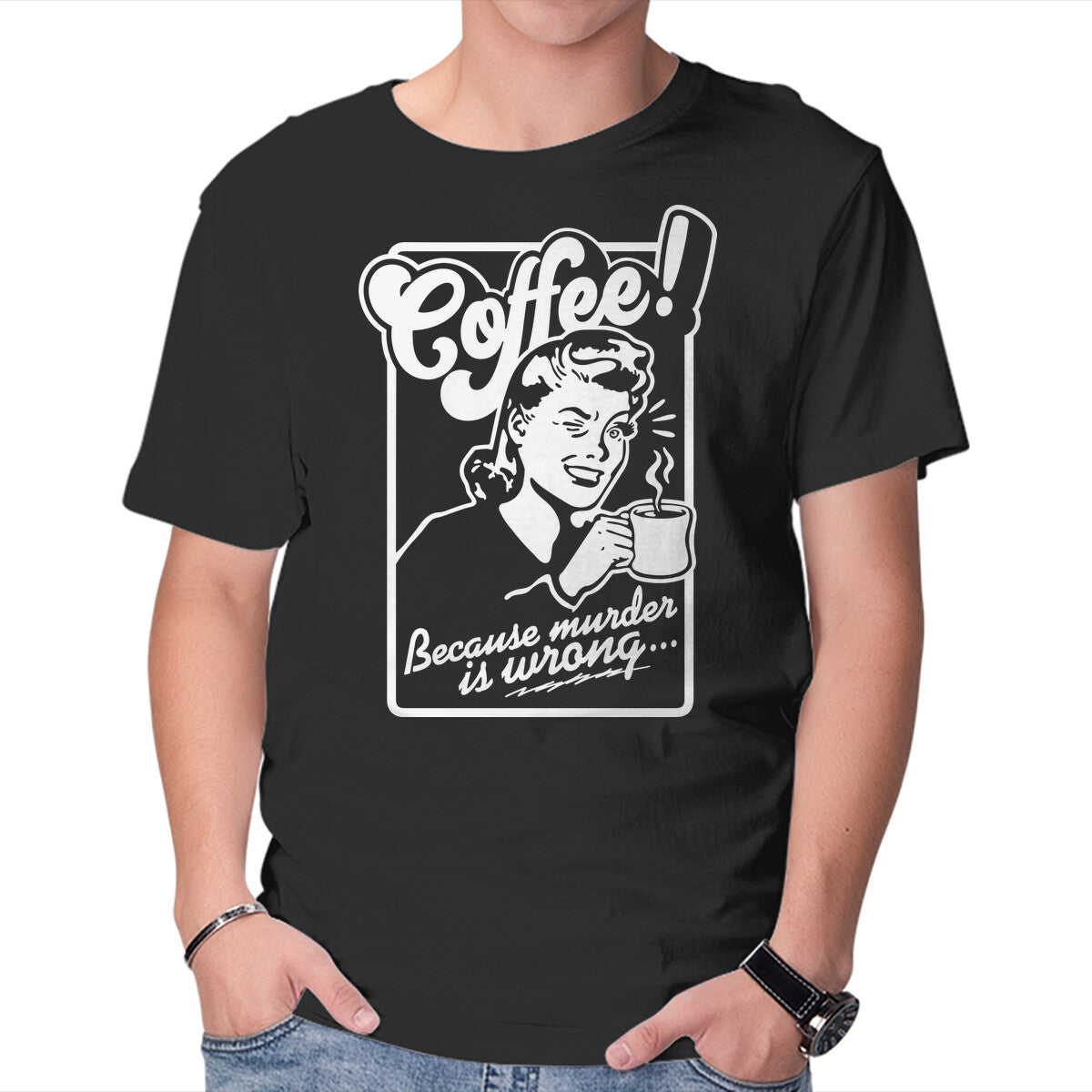 Unisex Crew Neck T-Shirt Coffee Because Murder Is Wrong Graphic Short Sleeve Casual Tee S