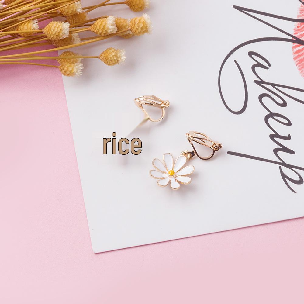 925 Sterling Silver Daisy Flower Oil Drop Earrings with Diamonds - Elegant Clip-Ons for Women