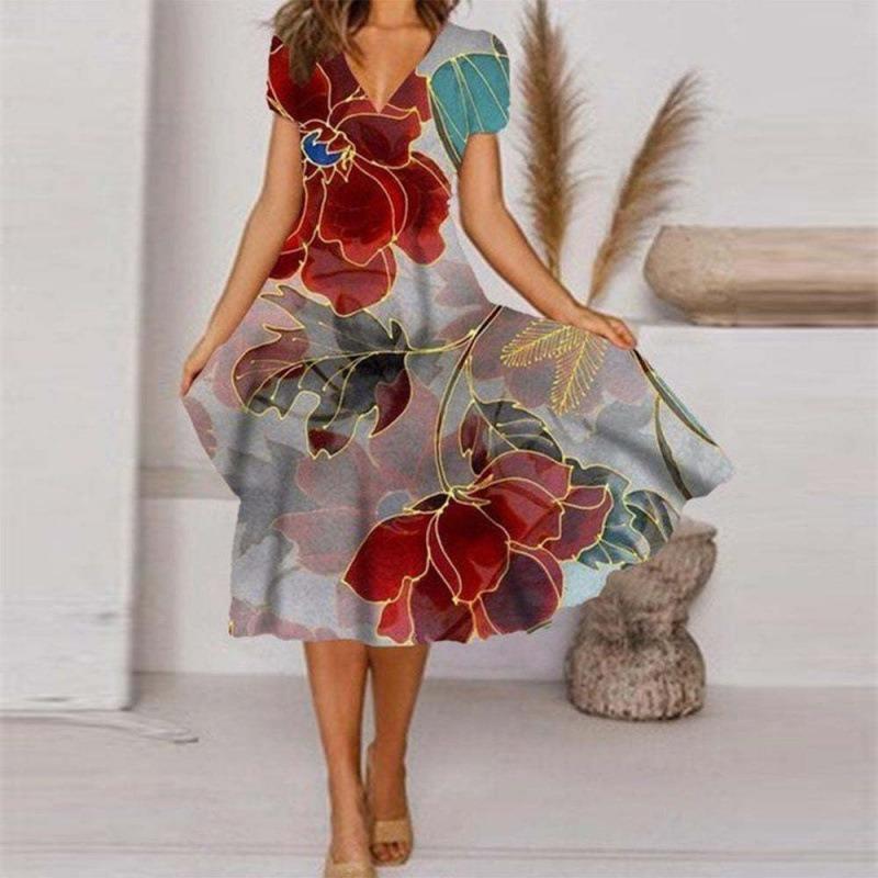 DICIFY Women's Fashion Summer Spring Short Sleeve V-Neck Casual Dresses