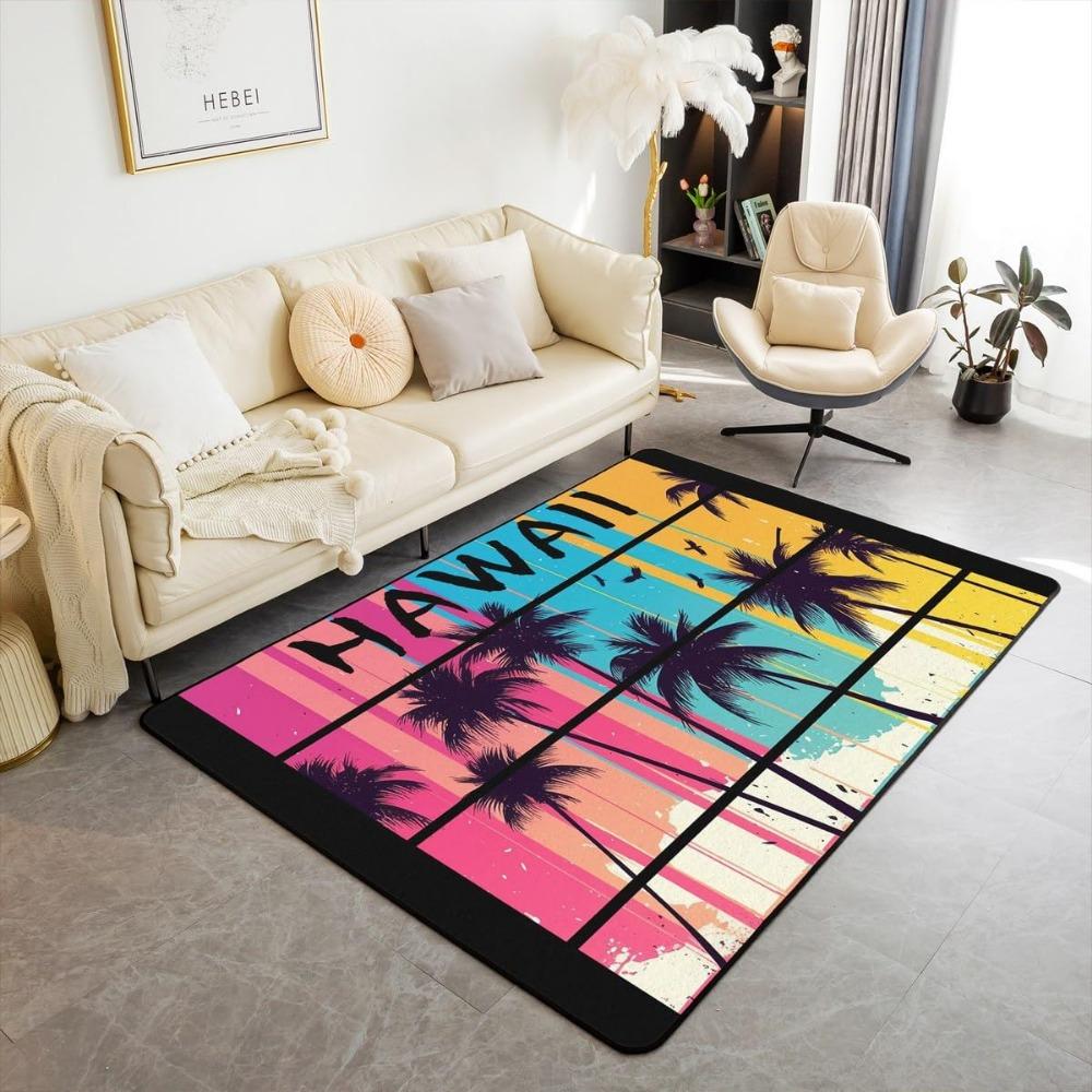 Hawaiian Beach Palm Tree Carpet Ocean Beach Area Rug Tropical Sea Sunset Floor Mat Living Room Home Indoor Mat Bathroom Doormat