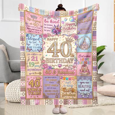 Happy 40th Birthday Celebration Flannel Blanket-Soft and Suitable for Sofas,Beds,Offices,Travel,All Seasons,Great Gift for Holidays and Birthdays.