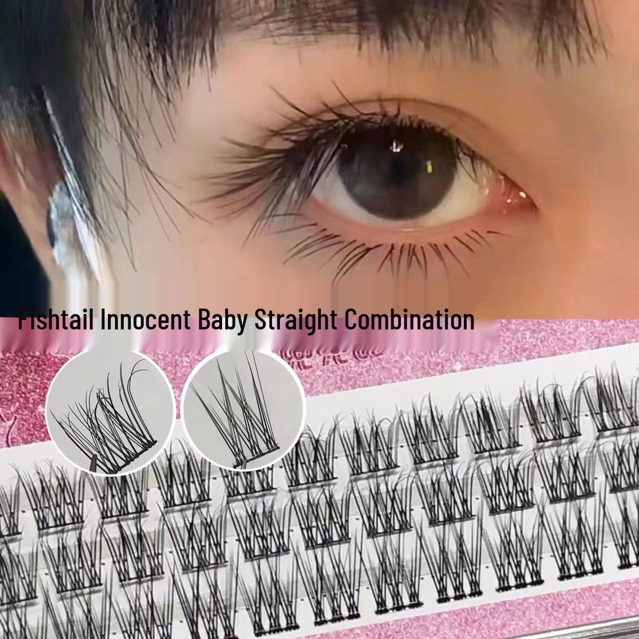 

Doudou Sweet Fishtail Baby Bend Natural False Eyelashes - Transparent Stem, Daily Nude Makeup, Fairy Hair, Single Cluster