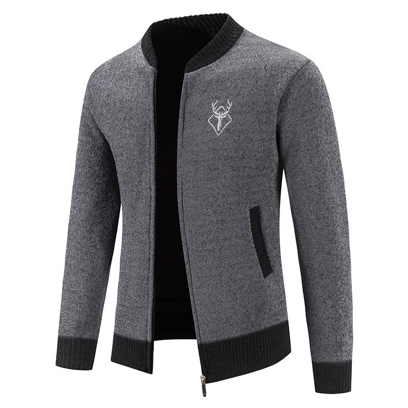 Men's Knitted Baseball Collar Cardigan: Thick Velvet, Long-Sleeved, Embroidered Winter Sweater Jacket.