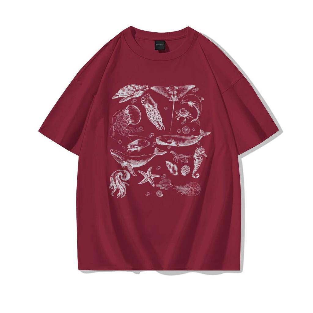 Loose Fit Unisexs Ocean Animals Tshirts Harajuku Trend Girls Short Sleeve Tee Summer Clothes Girl Casual Round Neck Cotton Tee