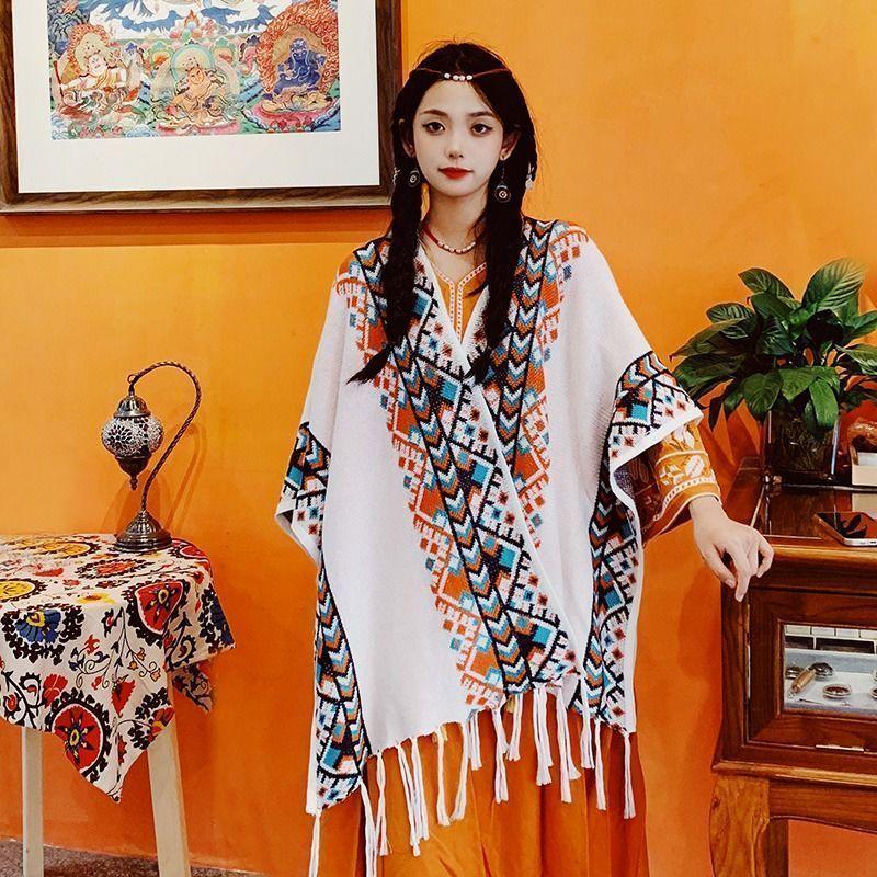 Mantello Maglione mantella autunno/inverno per capispalla da donna maglia a righe