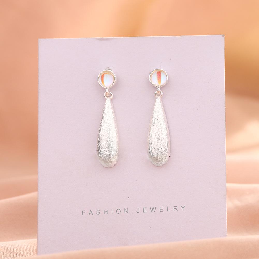 Gradual Change Color Moonstone Water Drop Earrings Vintage Court Vintage Long Matte Geometric Oval Brushed Stud Earrings