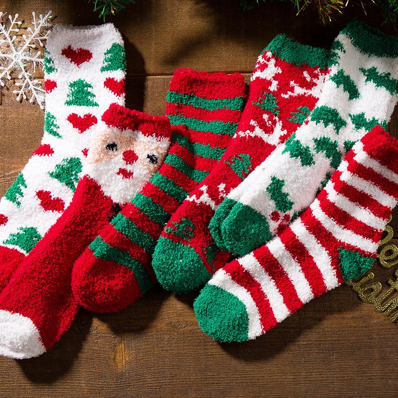 Women Christmas Socks Santa Elk Gift Fluffy Cozy Ladies Winter Warm Floor Socks