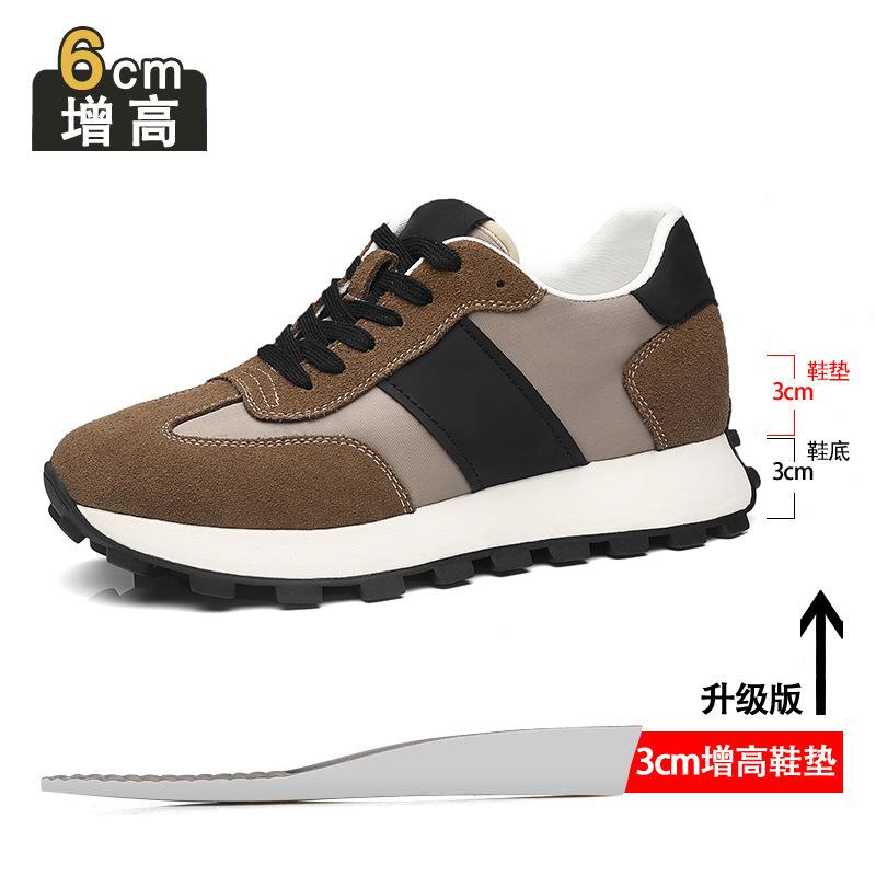 Inner Height Increase 8cm Board Shoes Men's Breathable Sports and Leisure Shoes Low Heel Real Cowhide Invisible Height Increase Dad Shoes Men