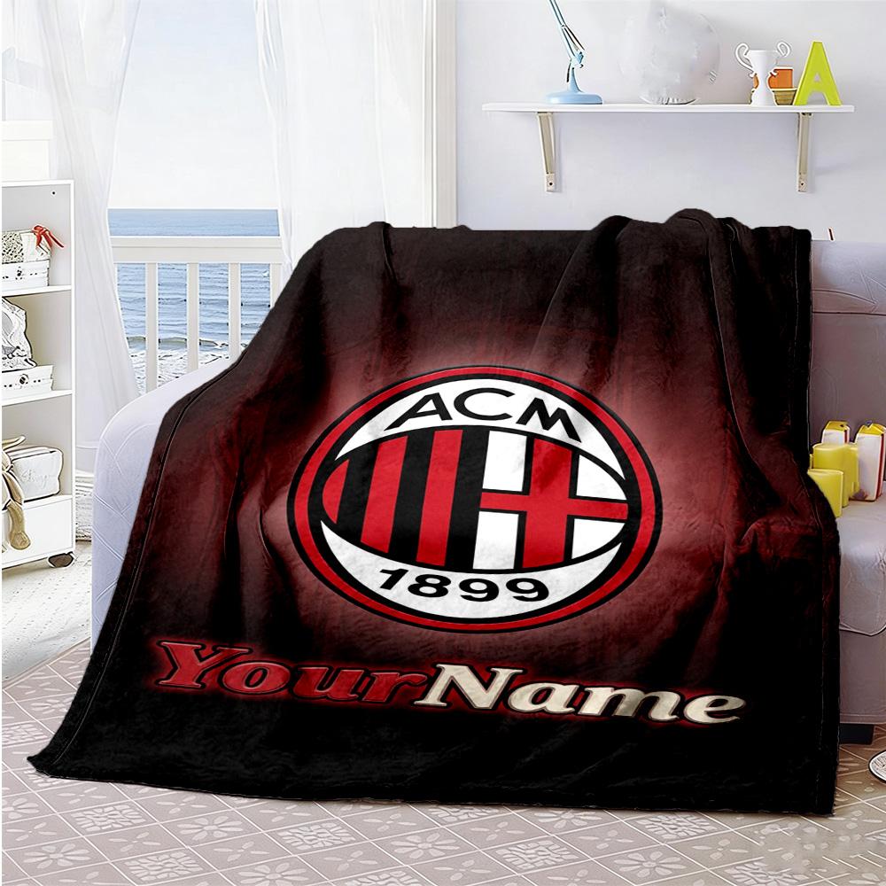 Ac Milan Customize Your Name Blanket Lightweight Customizable Blanket Ultra-Soft Suitable for Chair Nap Office Picnics All-Season Use