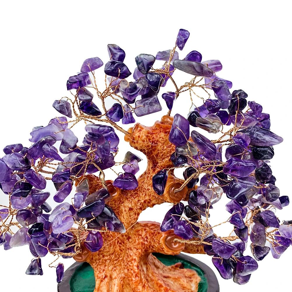 Natural Amethyst Powder Crystal Fortune Tree Office Desktop Ornaments Degaussing Meditation Healing Feng Shui Wedding Home Decor