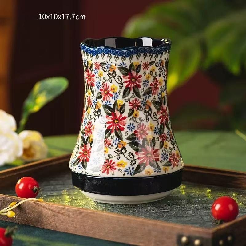 Polish Style Spoon and Chopsticks Rest Household Ceramic Chopstick Holder with Draining Water Spoon Rest Kitchen Accessories