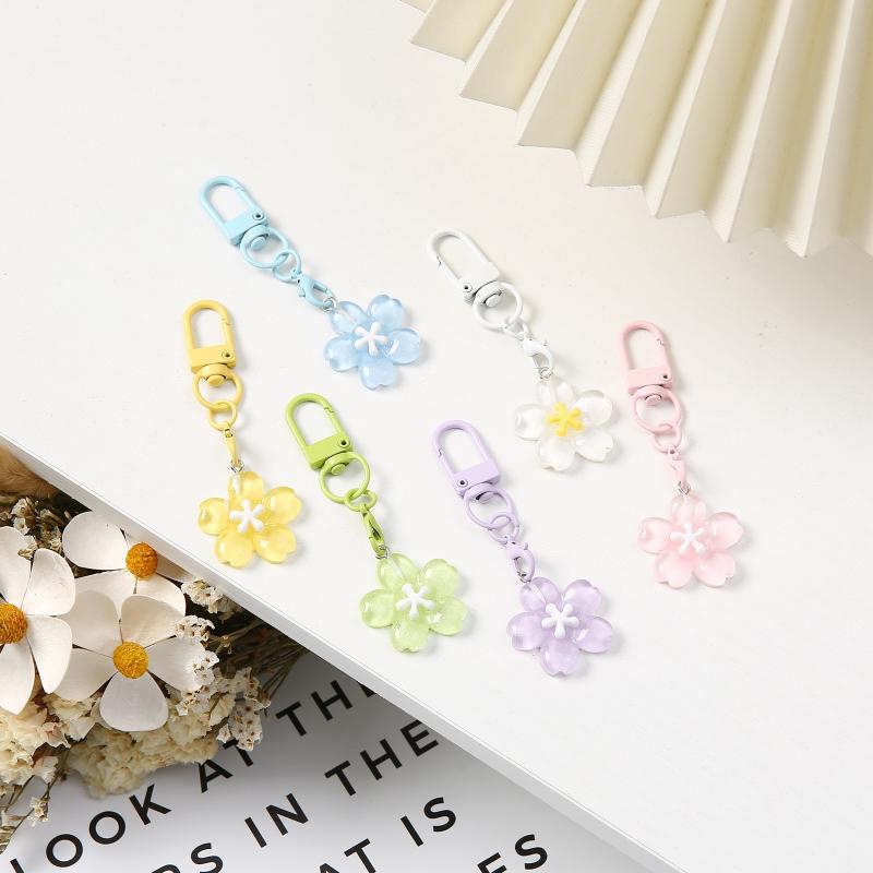 Aesthetic Korean Jelly Flower Keychain Cute Decorative Key Ring for Handbag Backpack Car Key Girls Birthday Party Gift