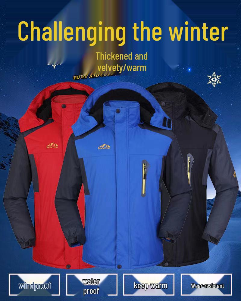 Men's Fleece-Lined Windproof Fishing Jacket - Warm, Thickened Winter Mountaineering Workwear with Custom Logo.