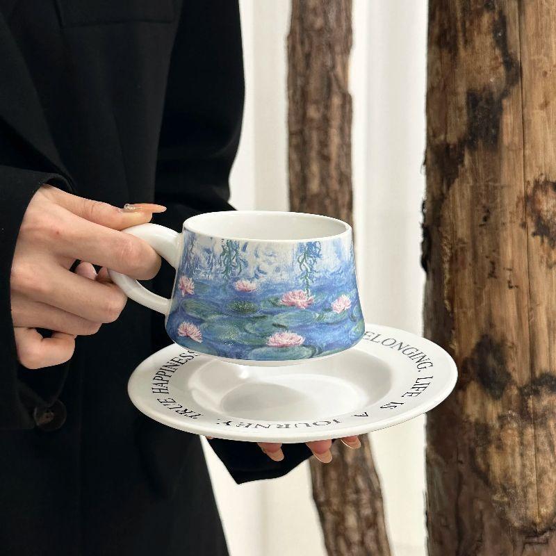 Monet Peintures Célèbres Nénuphars Tasse à Café Soucoupe Ensemble Thé de l'Après-Midi Latte Tasse à Lait Tasse en Céramique Rétro